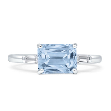 Emerald Cut Solitaire Trio Ring Aquamarine CZ 925 Sterling Silver wholesale